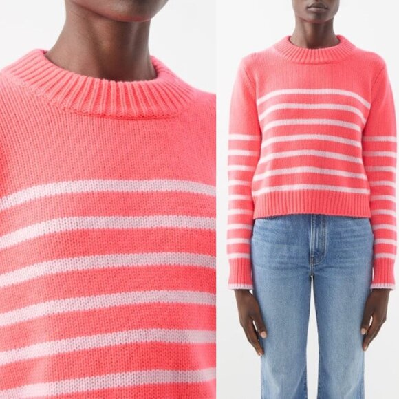 La Ligne Mini Marin Hot Pink Bubblegum Striped Wool Cashmere Long Sleeve Sweater - Picture 11 of 12